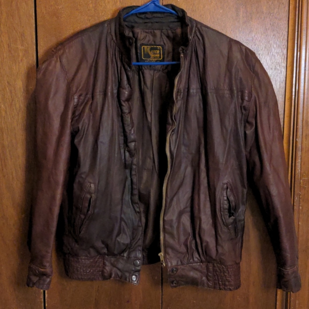 💎2 for $20💎 Vintage brown leather bomber jacket